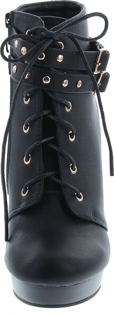 Top Moda Women's Cici-1 High Heel Lace Up Ankle Boots Platform Booties With Studs