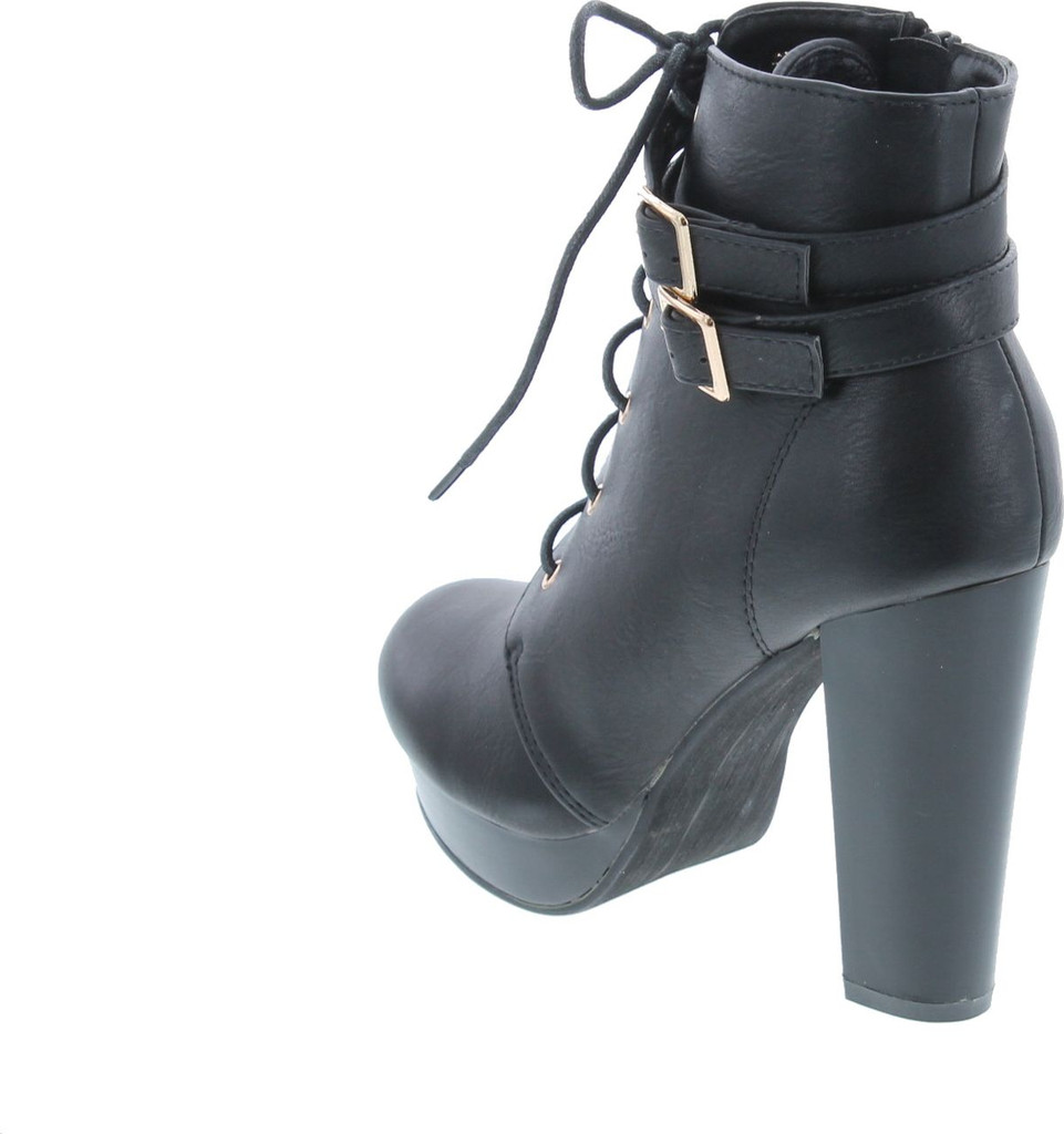 Top Moda Women's Cici-1 High Heel Lace Up Ankle Boots Platform Booties With Studs