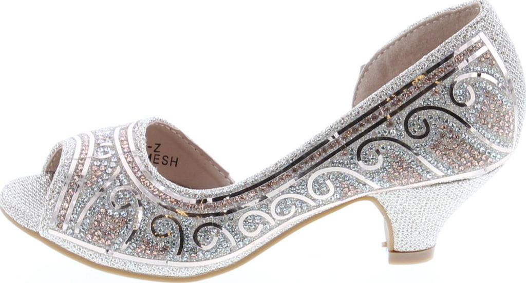 Bella Marie Girls Truly-5 Kids Sparkle Crystal Bling Open Toe Low Kitten Heel Pumps