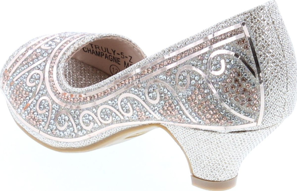 Bella Marie Girls Truly-5 Kids Sparkle Crystal Bling Open Toe Low Kitten Heel Pumps