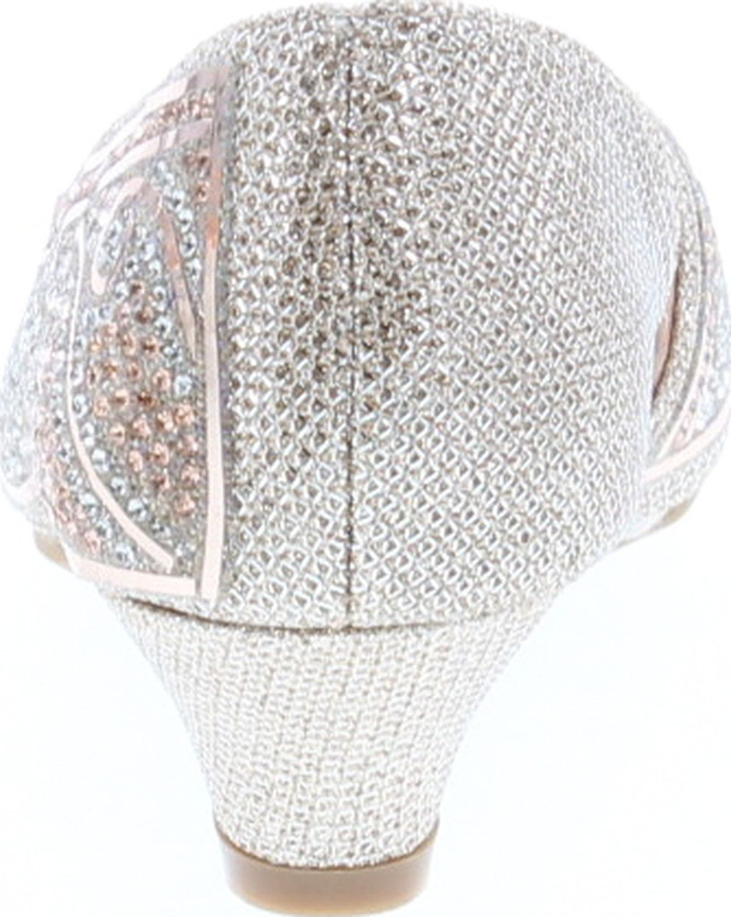Bella Marie Girls Truly-5 Kids Sparkle Crystal Bling Open Toe Low Kitten Heel Pumps