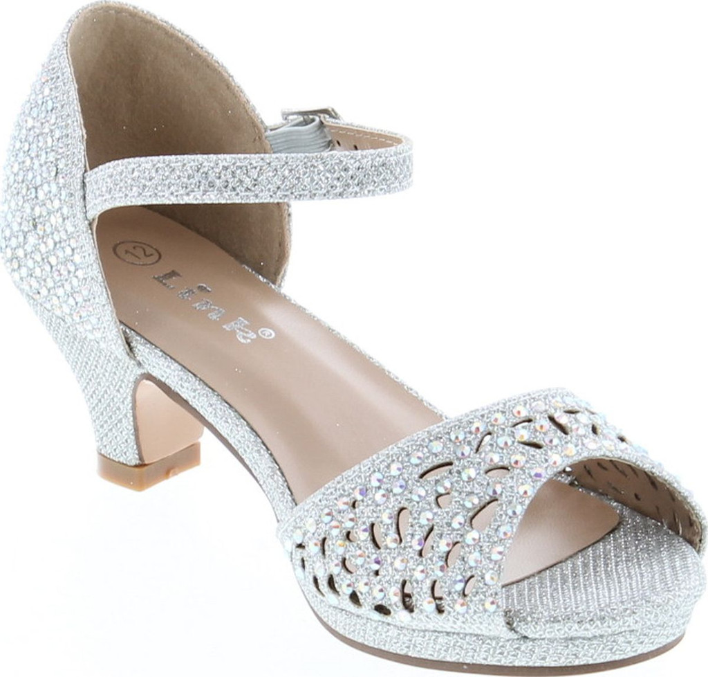 Link Fantastic-92K Girl's Rhinestone Cutout Buckle Ankle Strap Chunk Heel Sandals