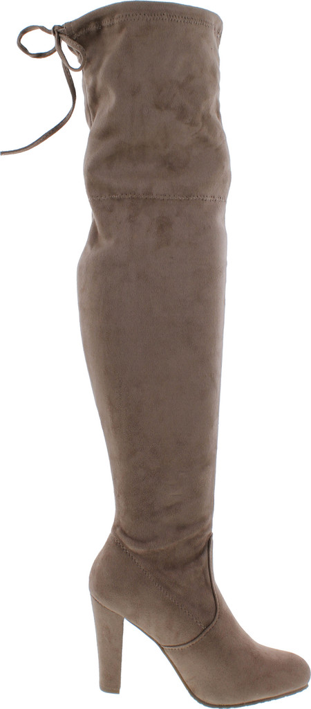 Forever Link Women's Stacked Chunky Heel Stretch Thigh High Pull On Boot