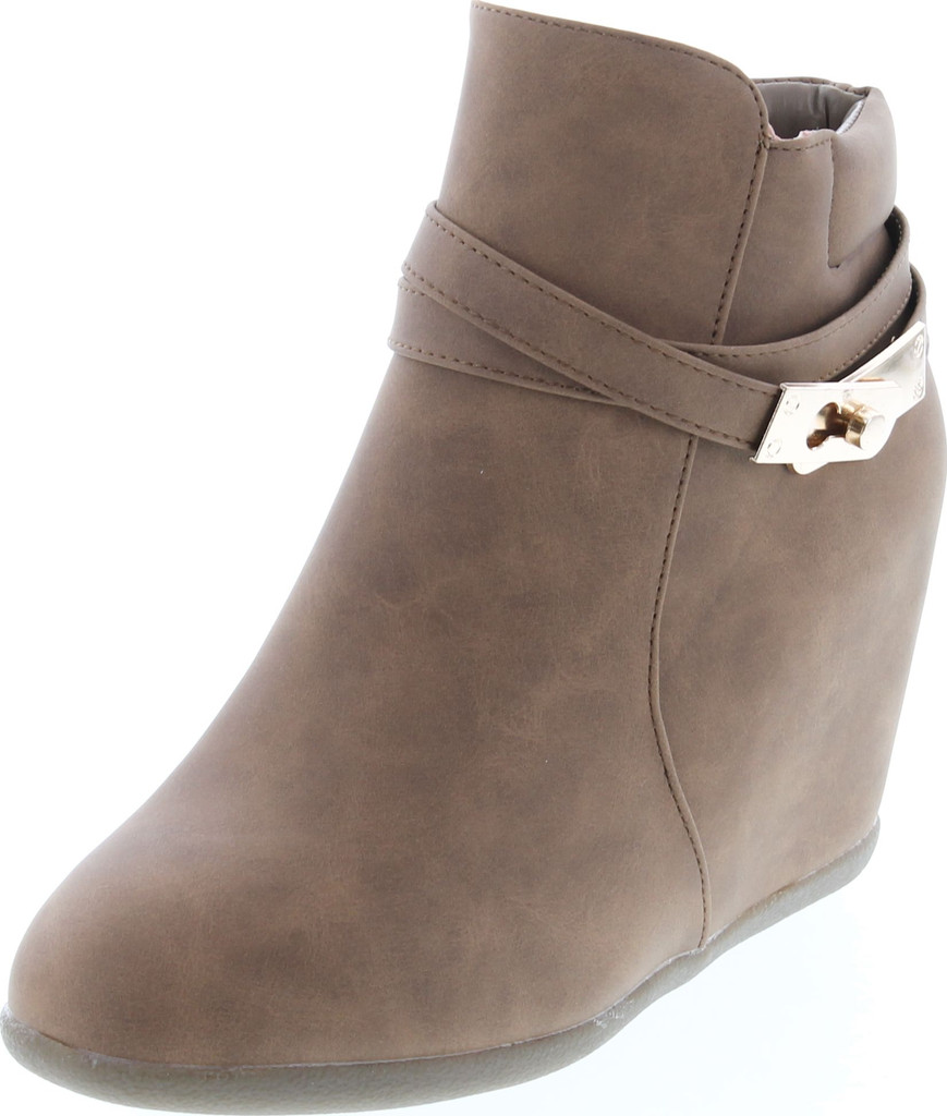 Static Footwear Cici-9 Womens Comfy Almond Toe Platform Hidden Wedge Ankle Bootie