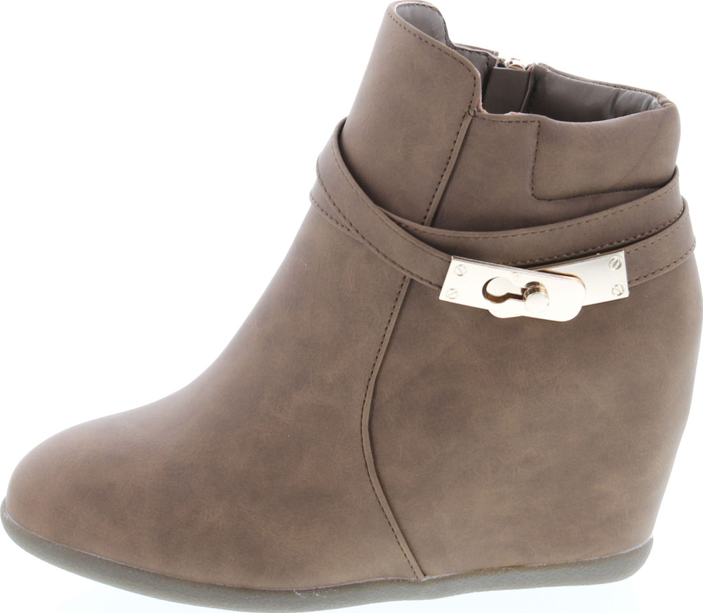 Static Footwear Cici-9 Womens Comfy Almond Toe Platform Hidden Wedge Ankle Bootie