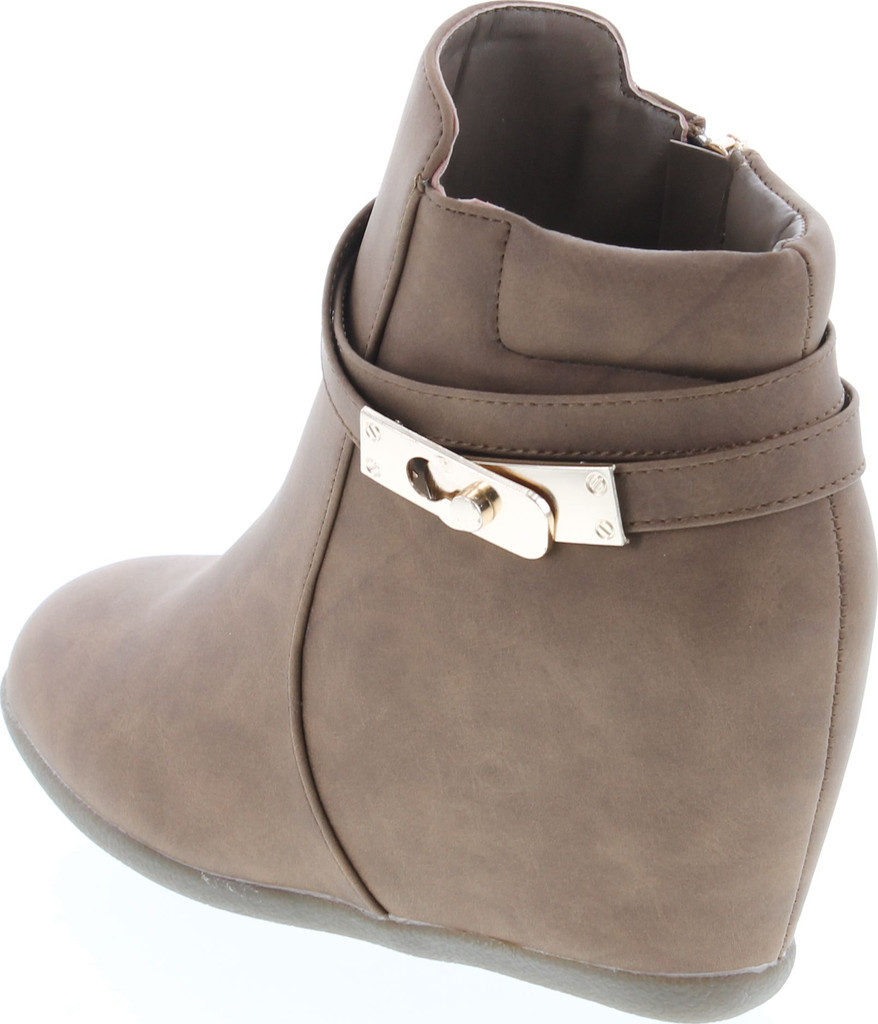 Static Footwear Cici-9 Womens Comfy Almond Toe Platform Hidden Wedge Ankle Bootie