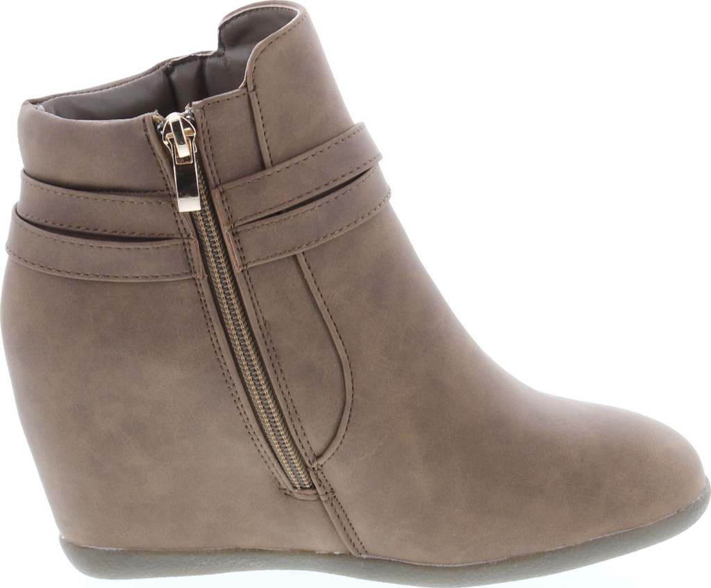 Static Footwear Cici-9 Womens Comfy Almond Toe Platform Hidden Wedge Ankle Bootie