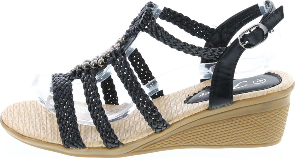 Forever Link Paramount-08 Women's Woven Beaded Floral Boho Wedge Sandal