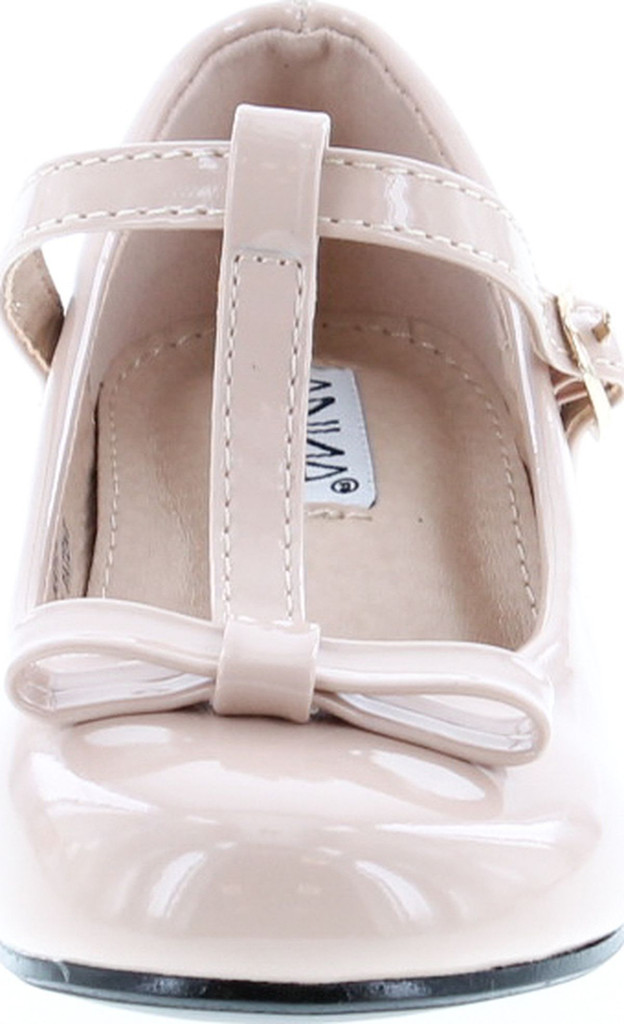 Anna Kate-5K Kids Low Heel Ankle Strap Bow T-Strap Mary-Jane Shinny Pu