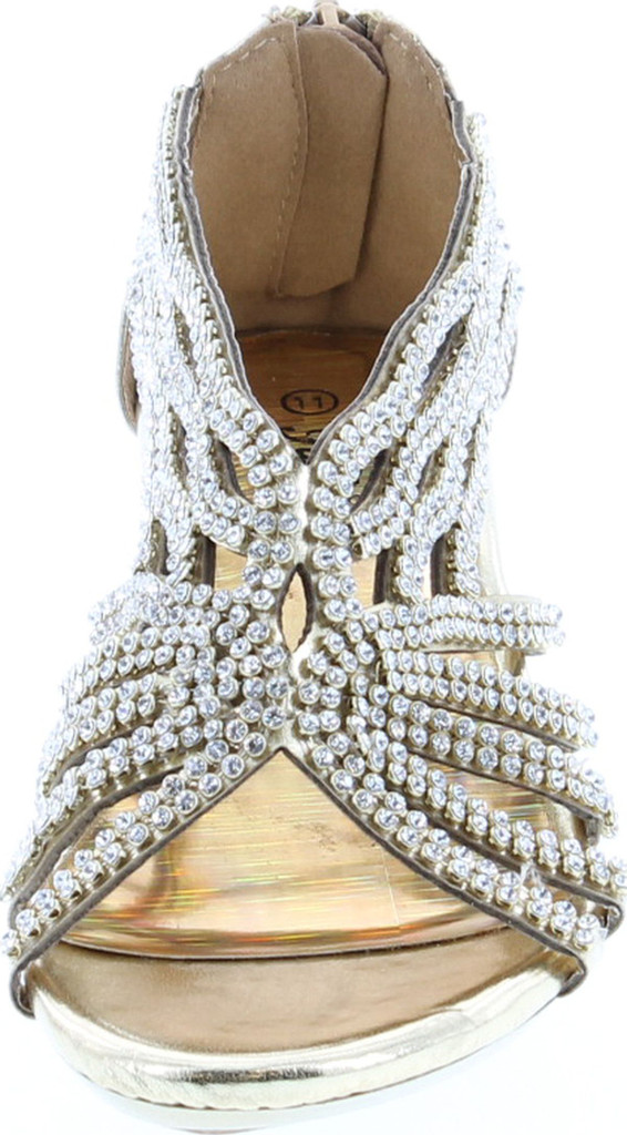 Fabulous Angel76 Kids Rhinestone Cut Out Starppy Platform Low Heel Dress Sandals