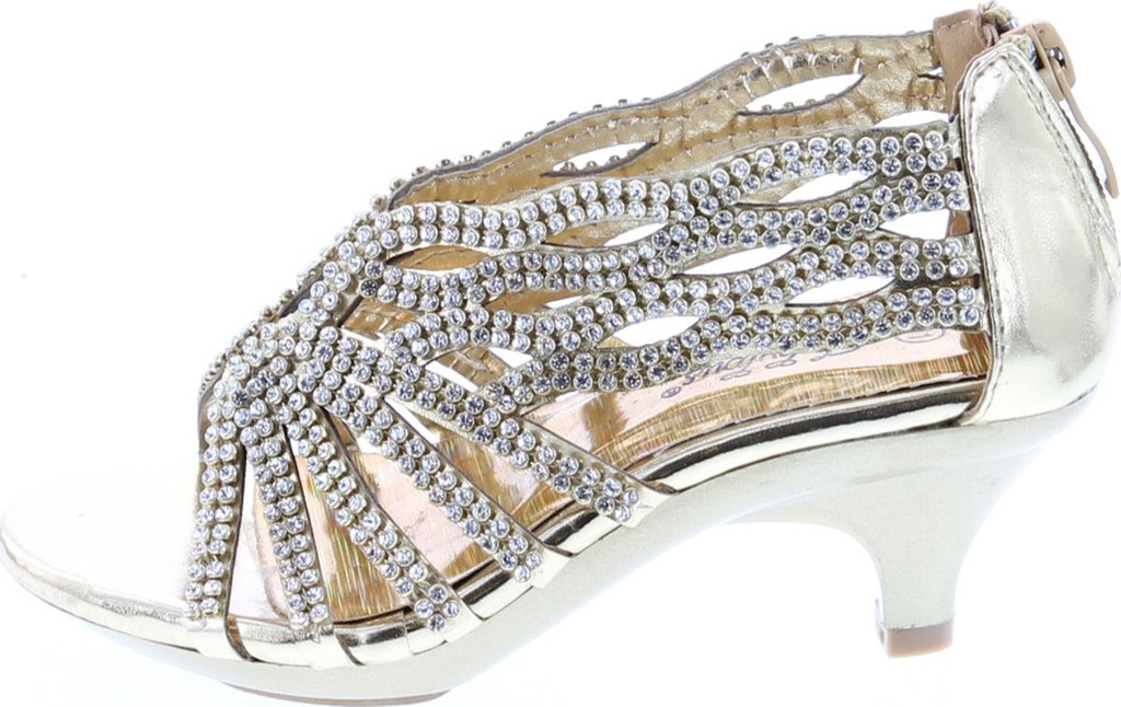 Fabulous Angel76 Kids Rhinestone Cut Out Starppy Platform Low Heel Dress Sandals