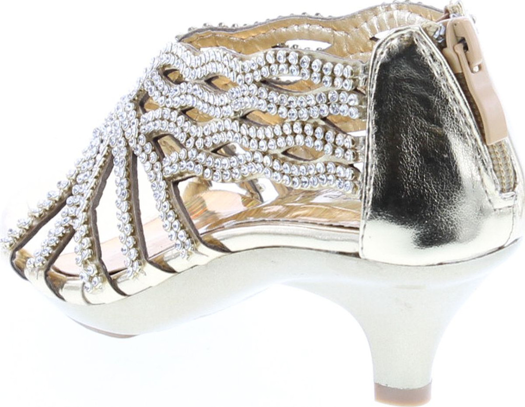 Fabulous Angel76 Kids Rhinestone Cut Out Starppy Platform Low Heel Dress Sandals