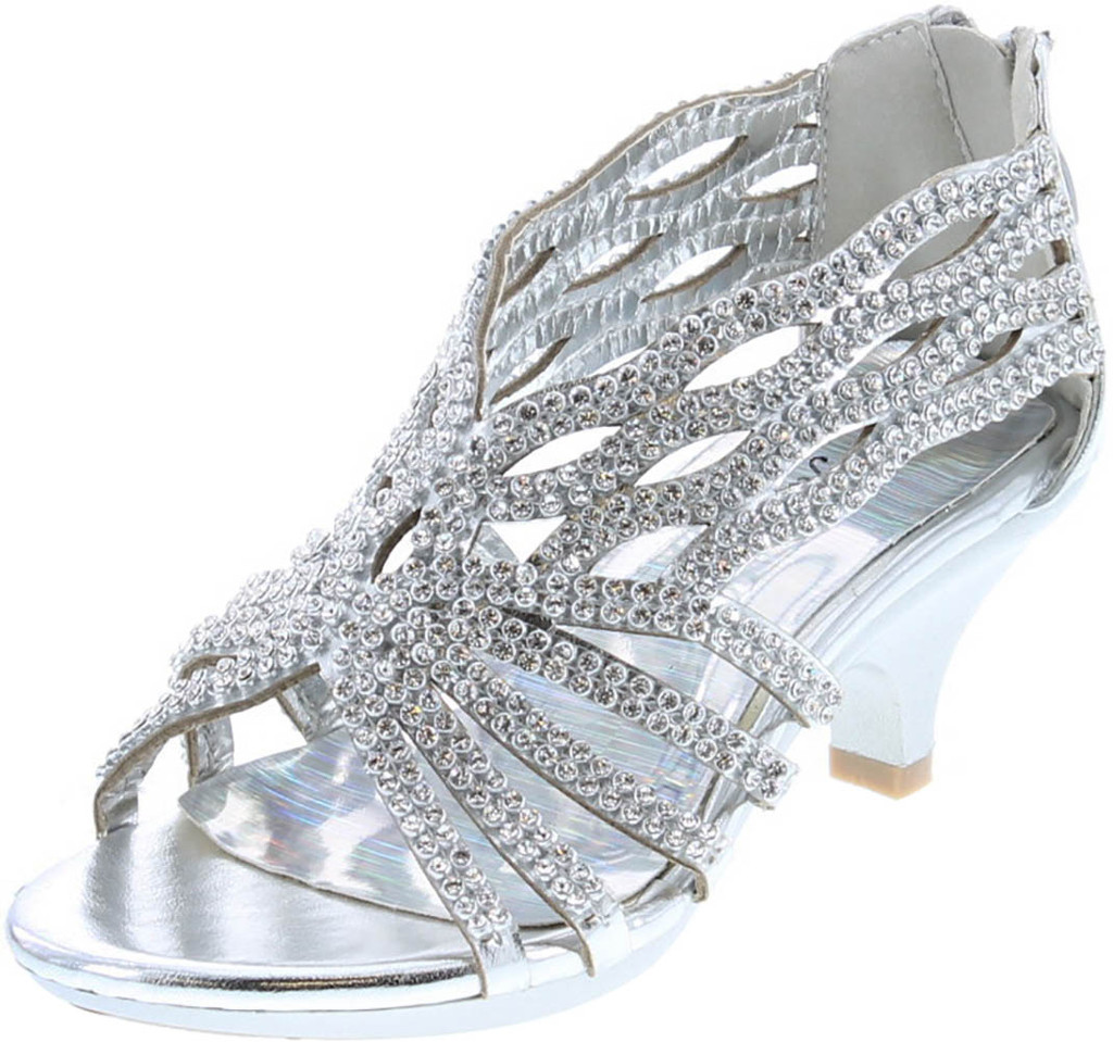 Fabulous Angel76 Kids Rhinestone Cut Out Starppy Platform Low Heel Dress Sandals