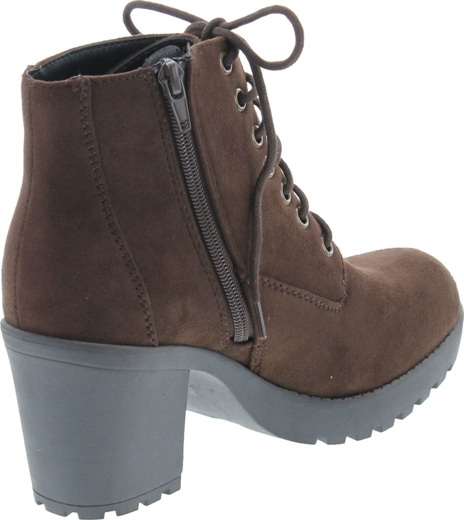 Soda Women's Second Faux Leather Lace Up High Chunky Heel Ankle Booties