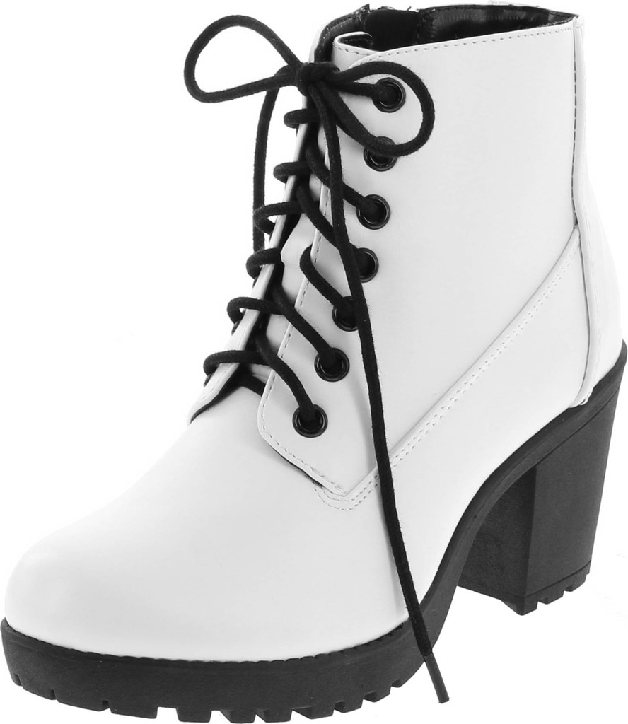 Soda Women's Second Faux Leather Lace Up High Chunky Heel Ankle Booties