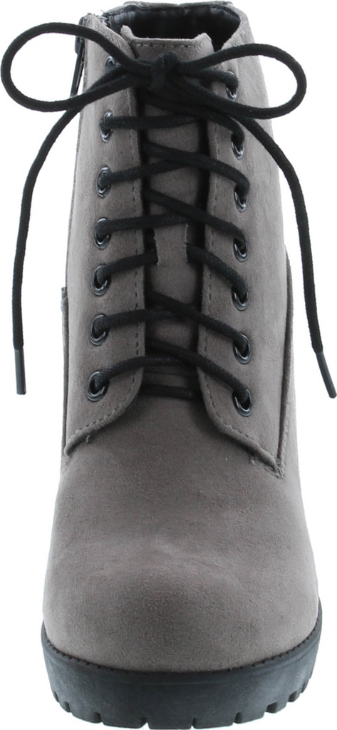 Soda Women's Second Faux Leather Lace Up High Chunky Heel Ankle Booties