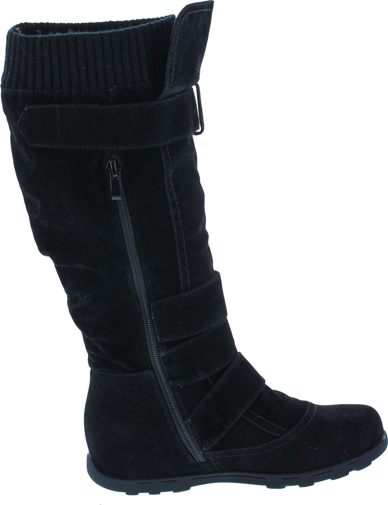 Womens Bd-2523 Knee High Faux Suede Flat Winter Buckle Boots Black