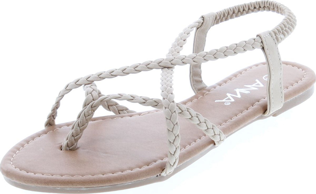 Anna Women's Razzi-11 Braided Strappy Flat Y-Strap Flip Flop Sandal