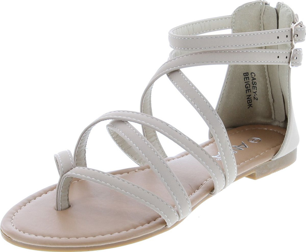 Anna Shoes Women's Strappy Buckle Accent Zip Heel Flat Sandal