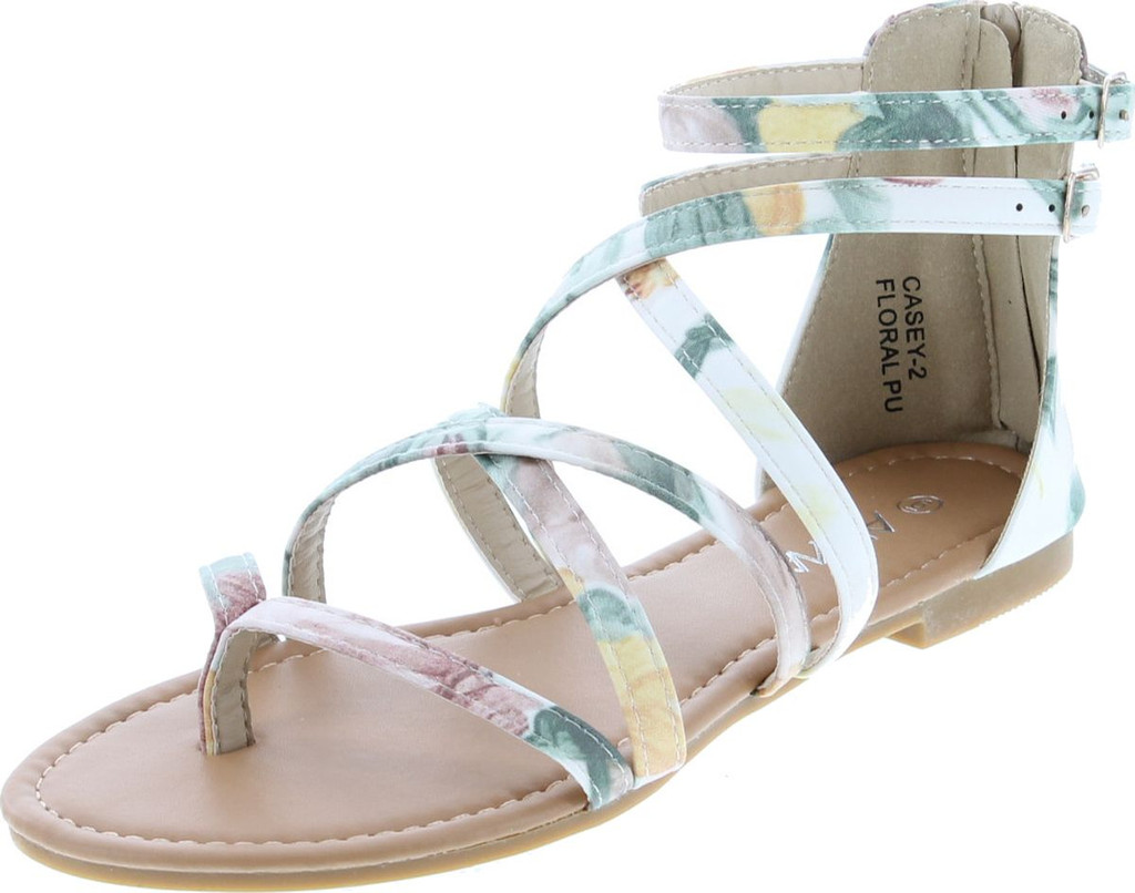 Anna Shoes Women's Strappy Buckle Accent Zip Heel Flat Sandal