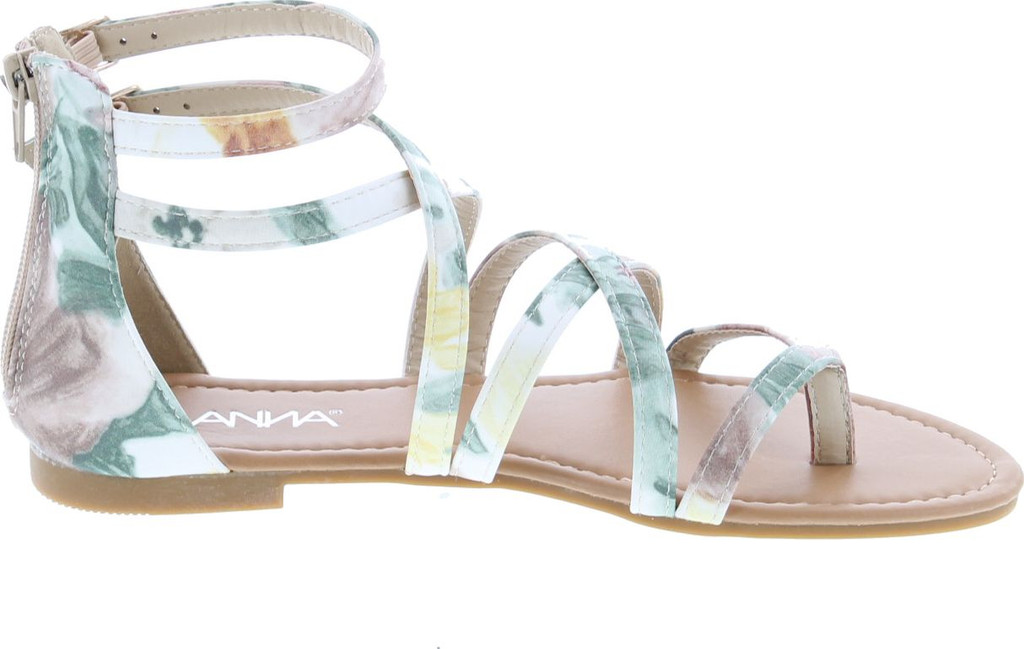 Anna Shoes Women's Strappy Buckle Accent Zip Heel Flat Sandal