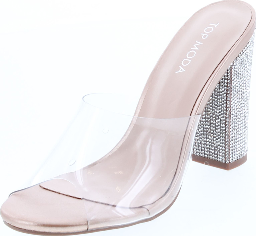 Top Moda Womens Kyoto-38 Bling Heel Transparent Lucite Fashion Sandals