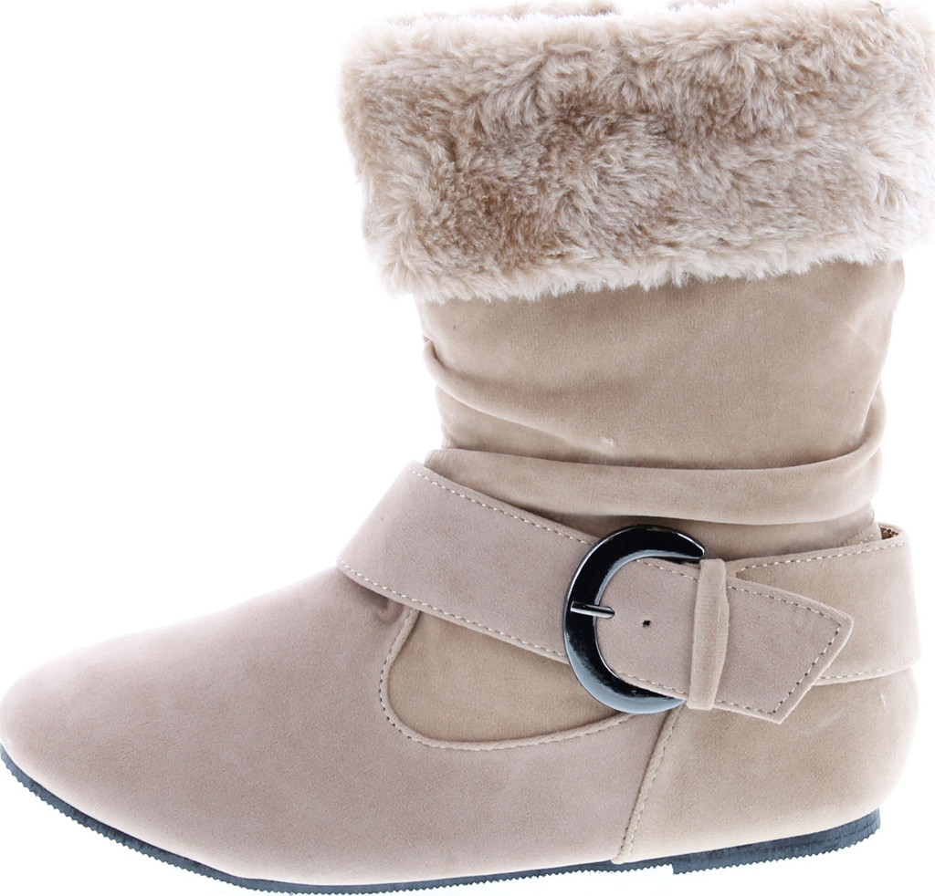 Static Footwear Girls Fashion Faux Suede Fur Cuff Boots
