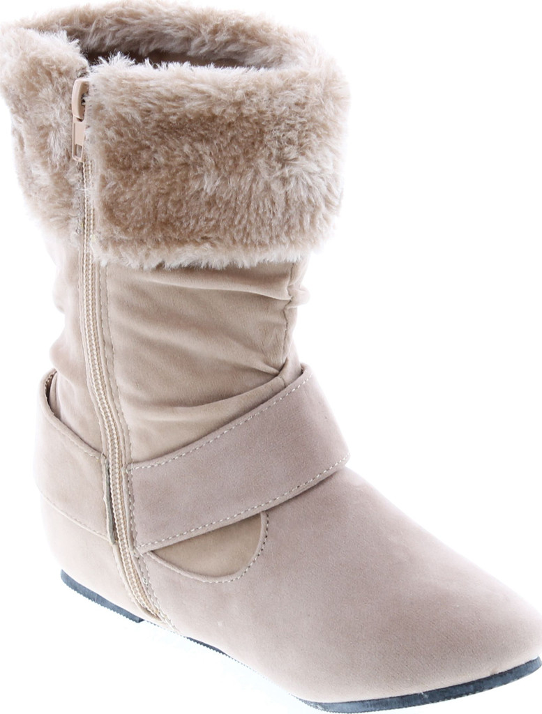Static Footwear Girls Fashion Faux Suede Fur Cuff Boots