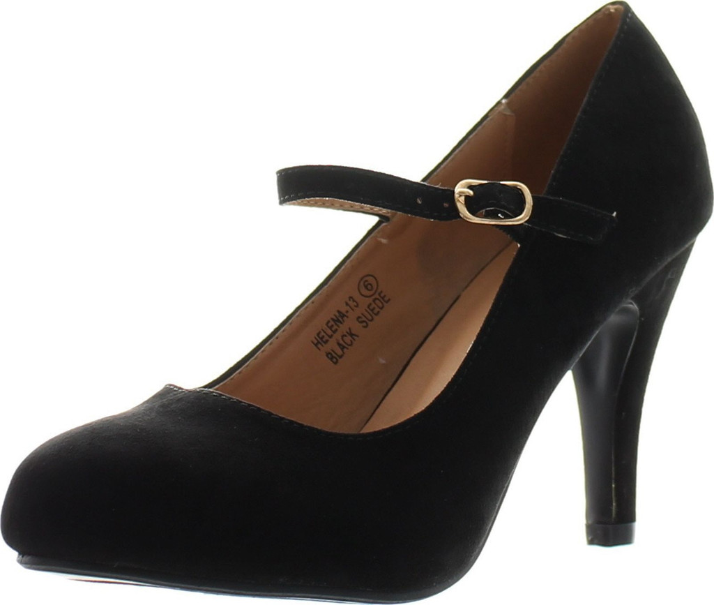 Bella Marie Helena-13 Women's Almond Toe Low Heel Mary Jane Glitter Or Suede Pumps