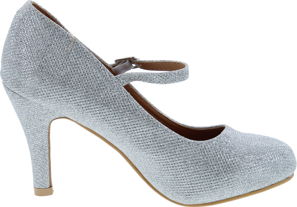 Bella Marie Helena-13 Women's Almond Toe Low Heel Mary Jane Glitter Or Suede Pumps