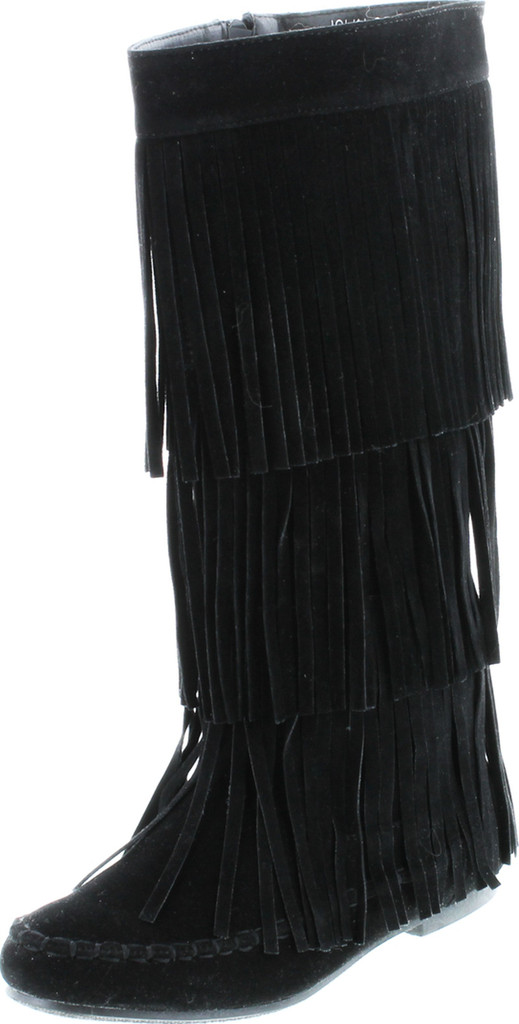 Refresh Jolin-02 Women's Fringe Moccasin Flat Heel Zipper Under Knee High Boots