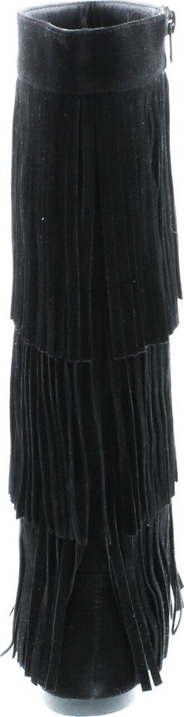 Refresh Jolin-02 Women's Fringe Moccasin Flat Heel Zipper Under Knee High Boots