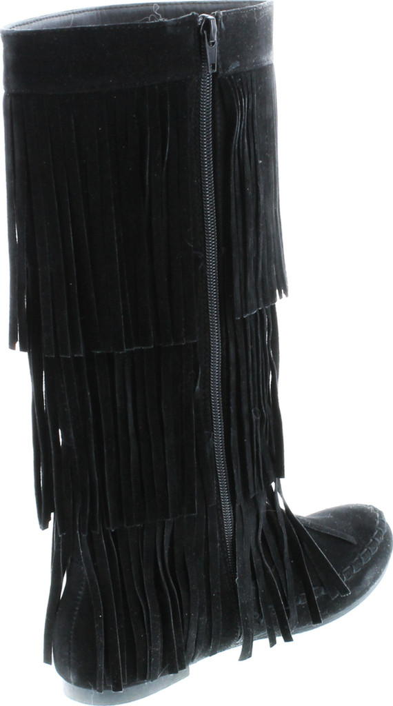 Refresh Jolin-02 Women's Fringe Moccasin Flat Heel Zipper Under Knee High Boots