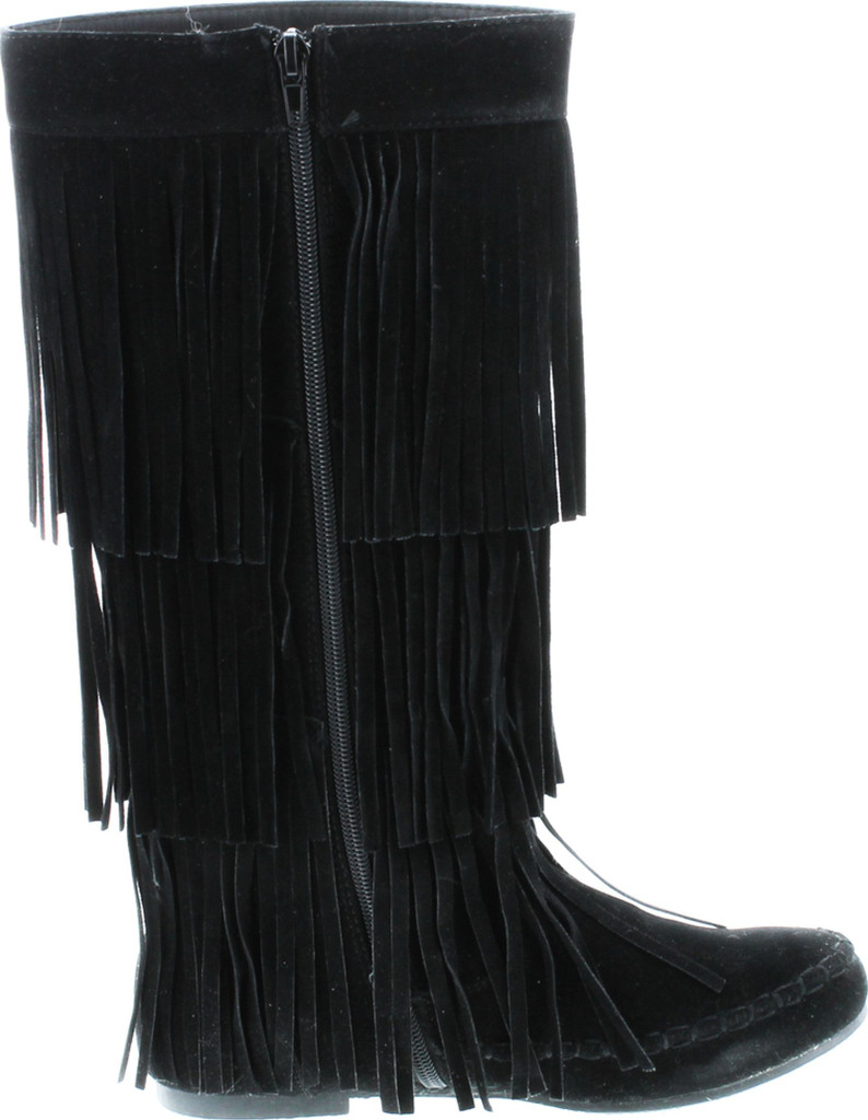 Refresh Jolin-02 Women's Fringe Moccasin Flat Heel Zipper Under Knee High Boots