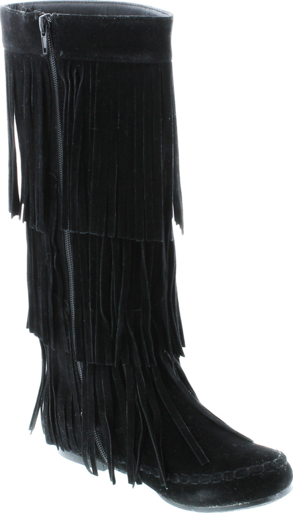 Refresh Jolin-02 Women's Fringe Moccasin Flat Heel Zipper Under Knee High Boots