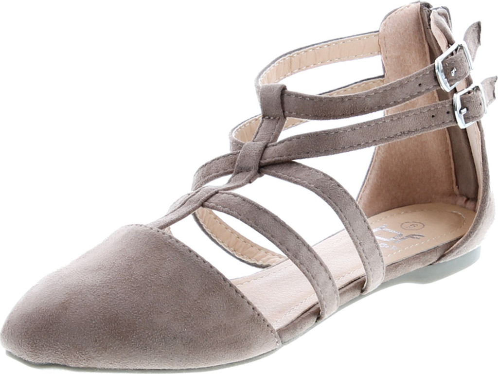 Betani Abela-1 Women's Double Ankle Strap T-Strap Ballerina Flats Half Size Big