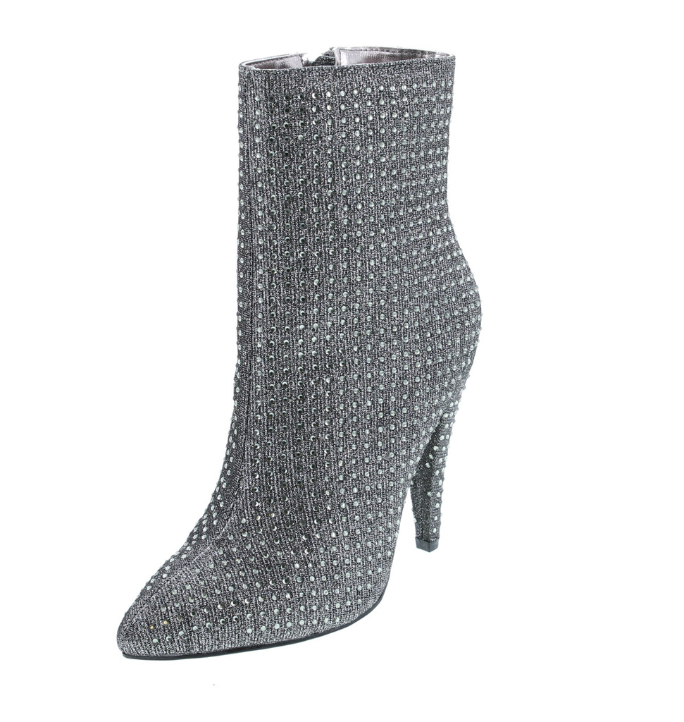 Anne Michelle Women's Embellished Shimmery Pointy Toe Bootie