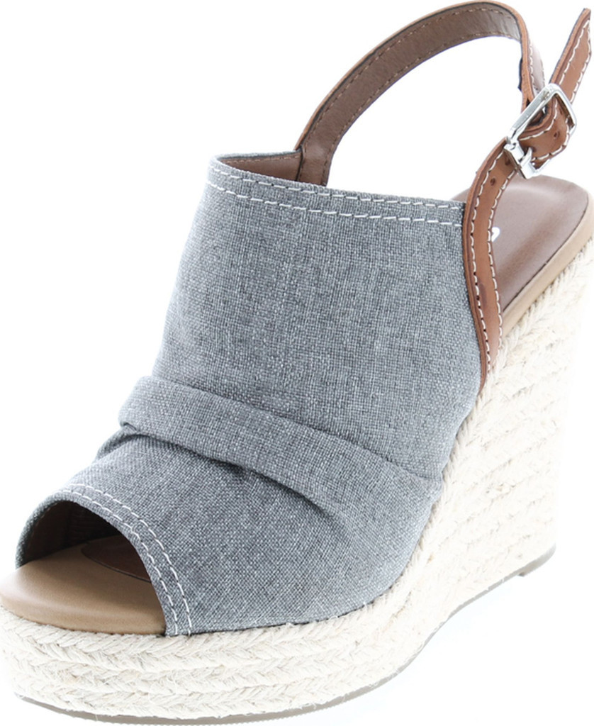 Soda Jafari Women's Open Toe Ruched Canvas Espadrille Platform Wedge