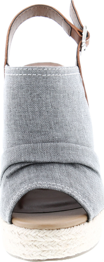 Soda Jafari Women's Open Toe Ruched Canvas Espadrille Platform Wedge