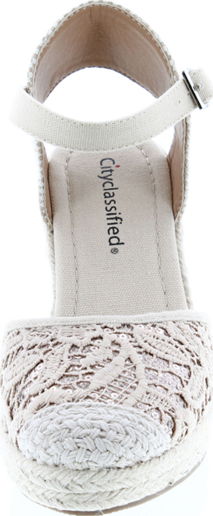 City Classified Queena Espadrille Platform Wedge D’Orsay Pump W Sling Back & Elastic Strap