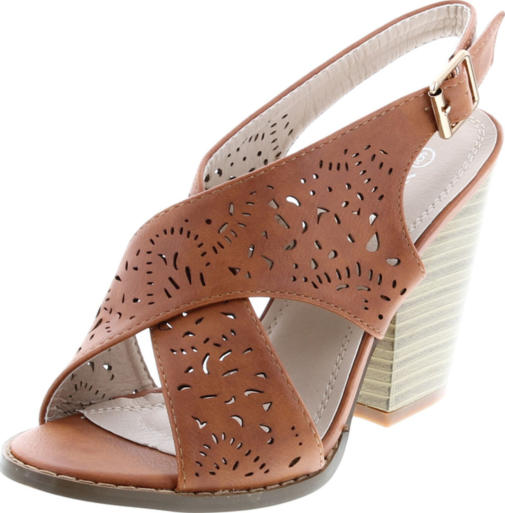 Nature Breeze Webber-04 Women's Leatherette Block Chunky Heel Open Toe Caged Ankle Booties Sandals