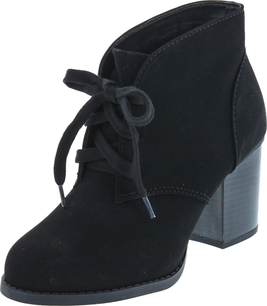 Delicious By Soda Women's Ripley Sueded Lace Up Chunky Stacked Heel Ankle Bootie