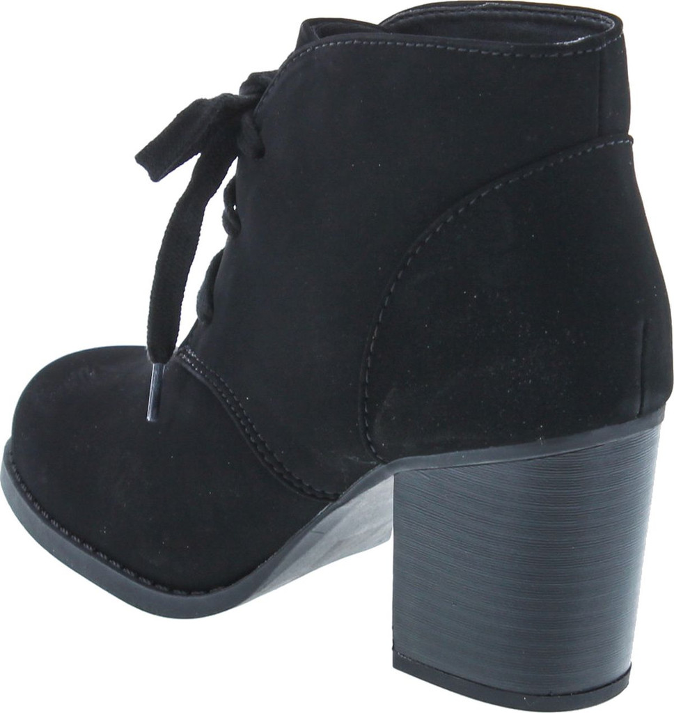 Delicious By Soda Women's Ripley Sueded Lace Up Chunky Stacked Heel Ankle Bootie