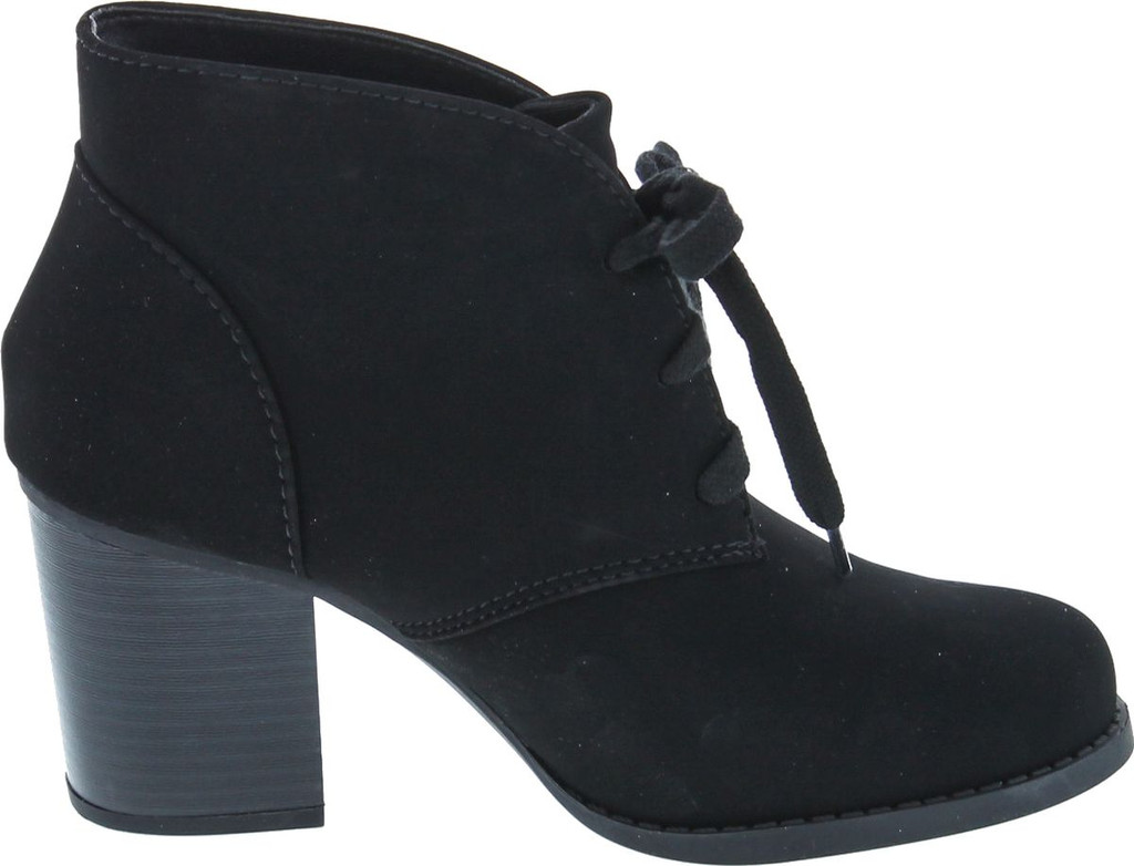 Delicious By Soda Women's Ripley Sueded Lace Up Chunky Stacked Heel Ankle Bootie