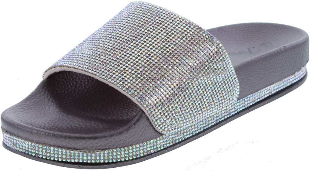 Forever Link Viste-07 Rhinestone Glitter Slide Slip On Flatform Footbed Sandal Slippers