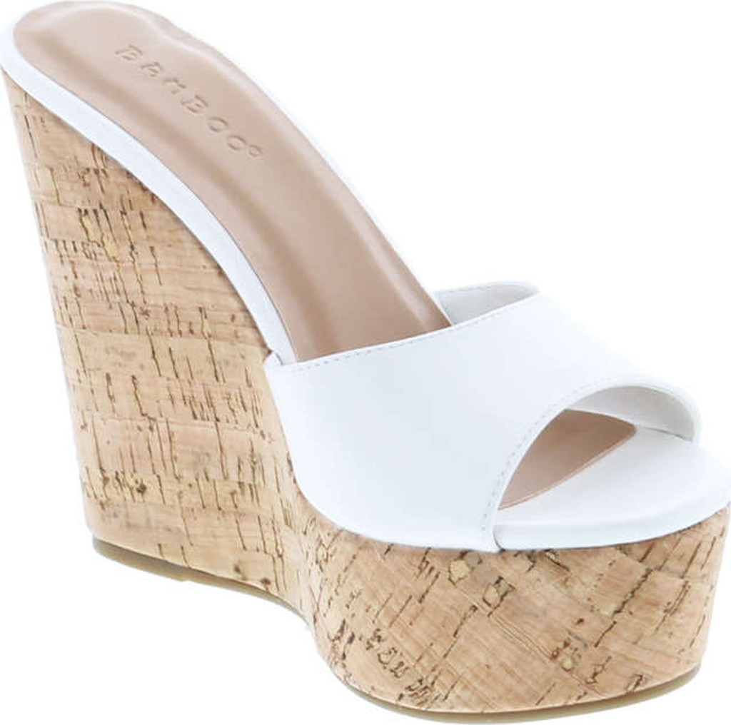 Bamboo Women's Clear Band Platform Wedge Slide