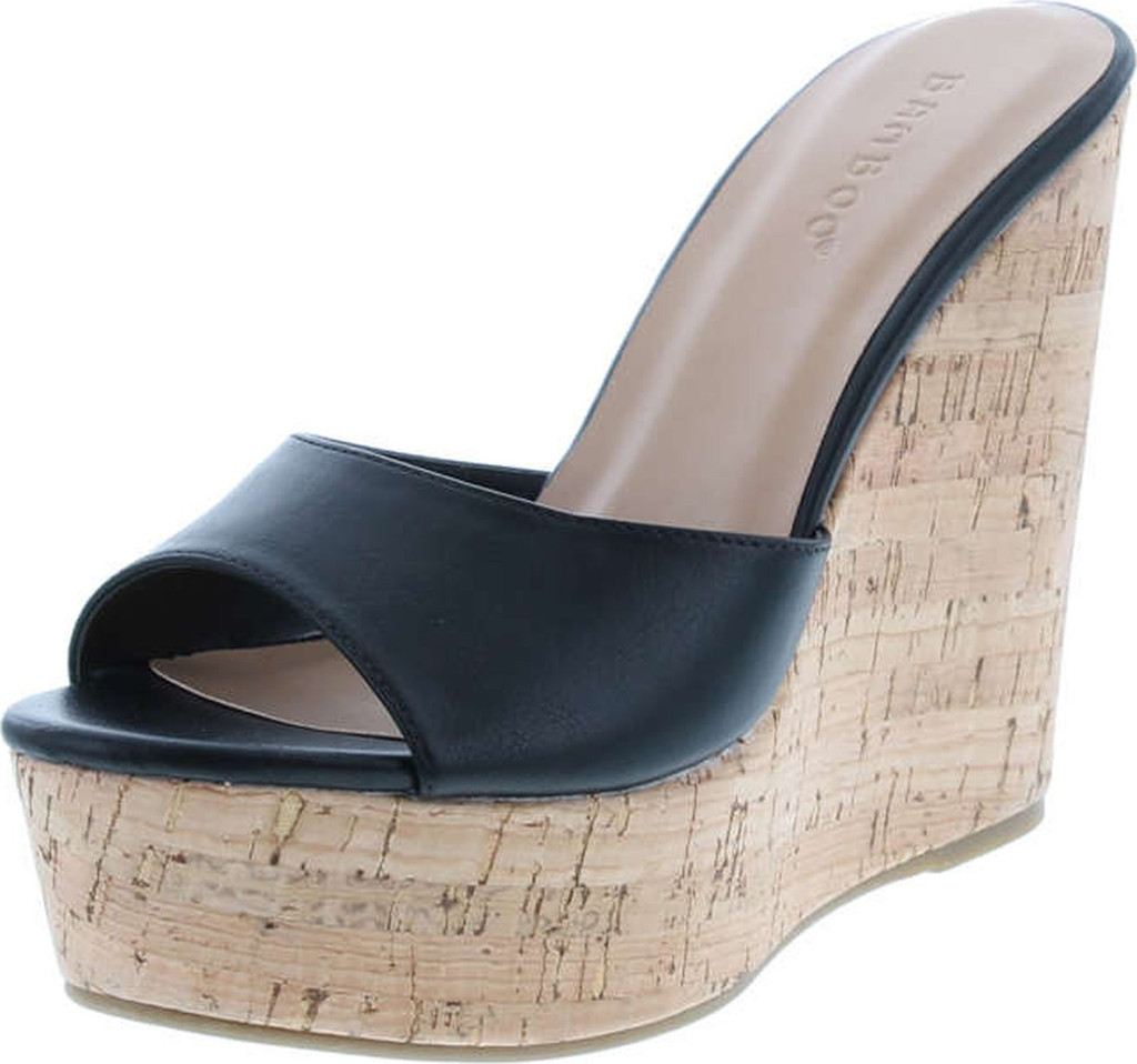 Bamboo Women's Clear Band Platform Wedge Slide