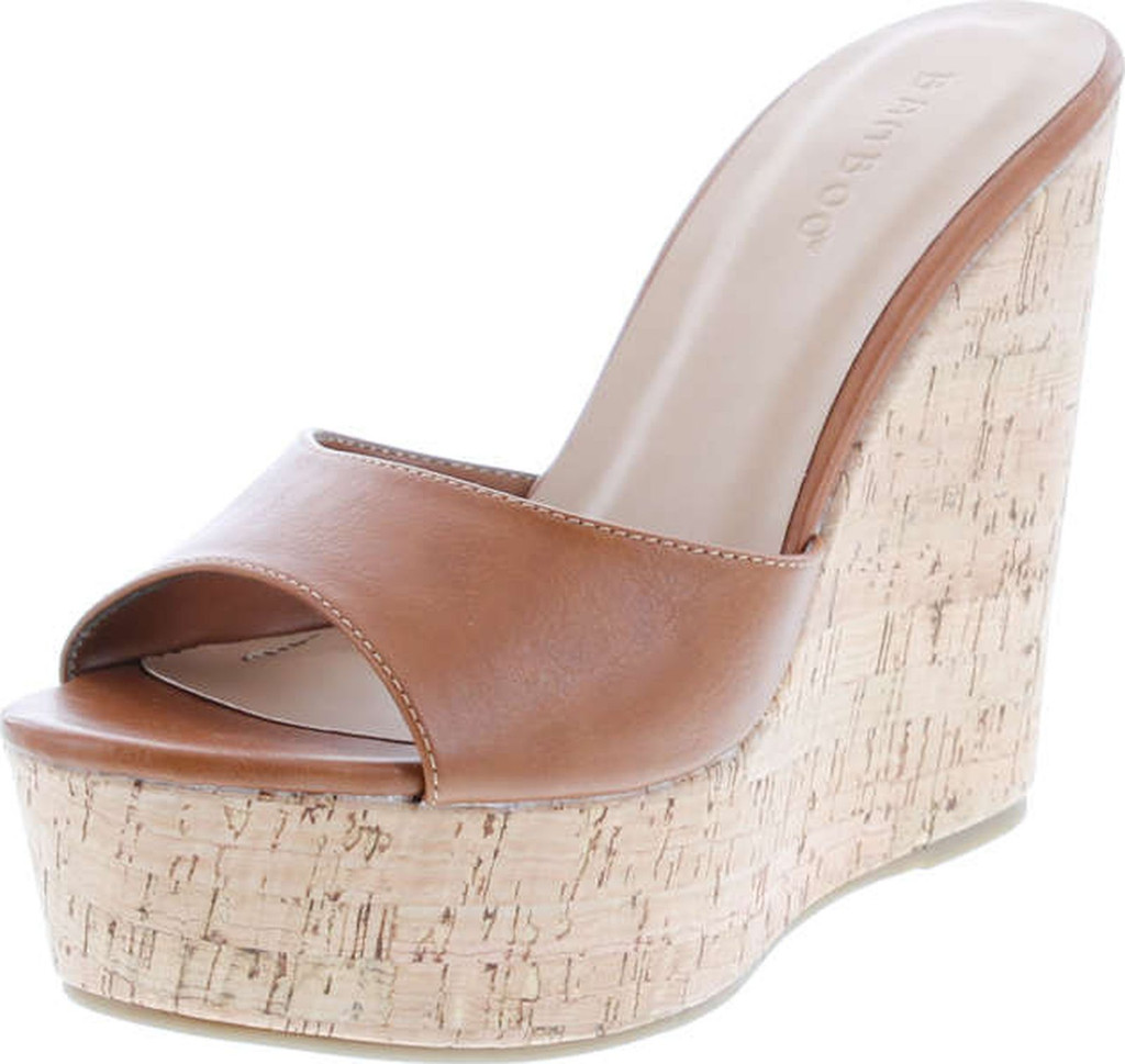 Bamboo Women's Clear Band Platform Wedge Slide