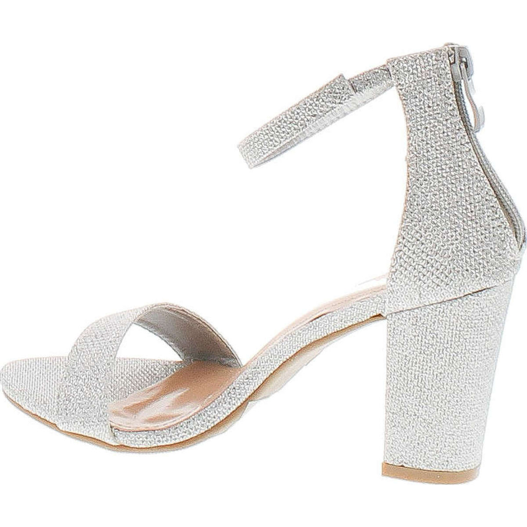 Top Moda Womens Hannah-1 Platform Chunky Heel Metallic Glitter Party Ankle Strap High Heel Sandal