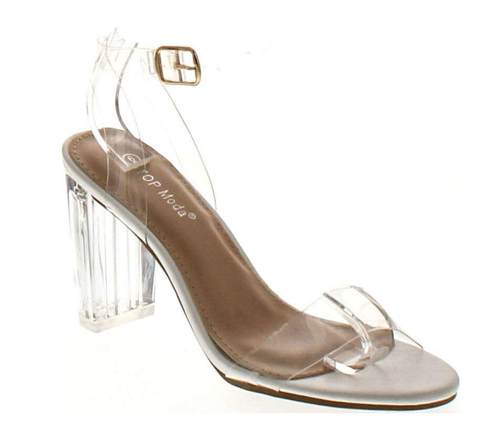 Top Moda Womens Hannah-1 Platform Chunky Heel Metallic Glitter Party Ankle Strap High Heel Sandal